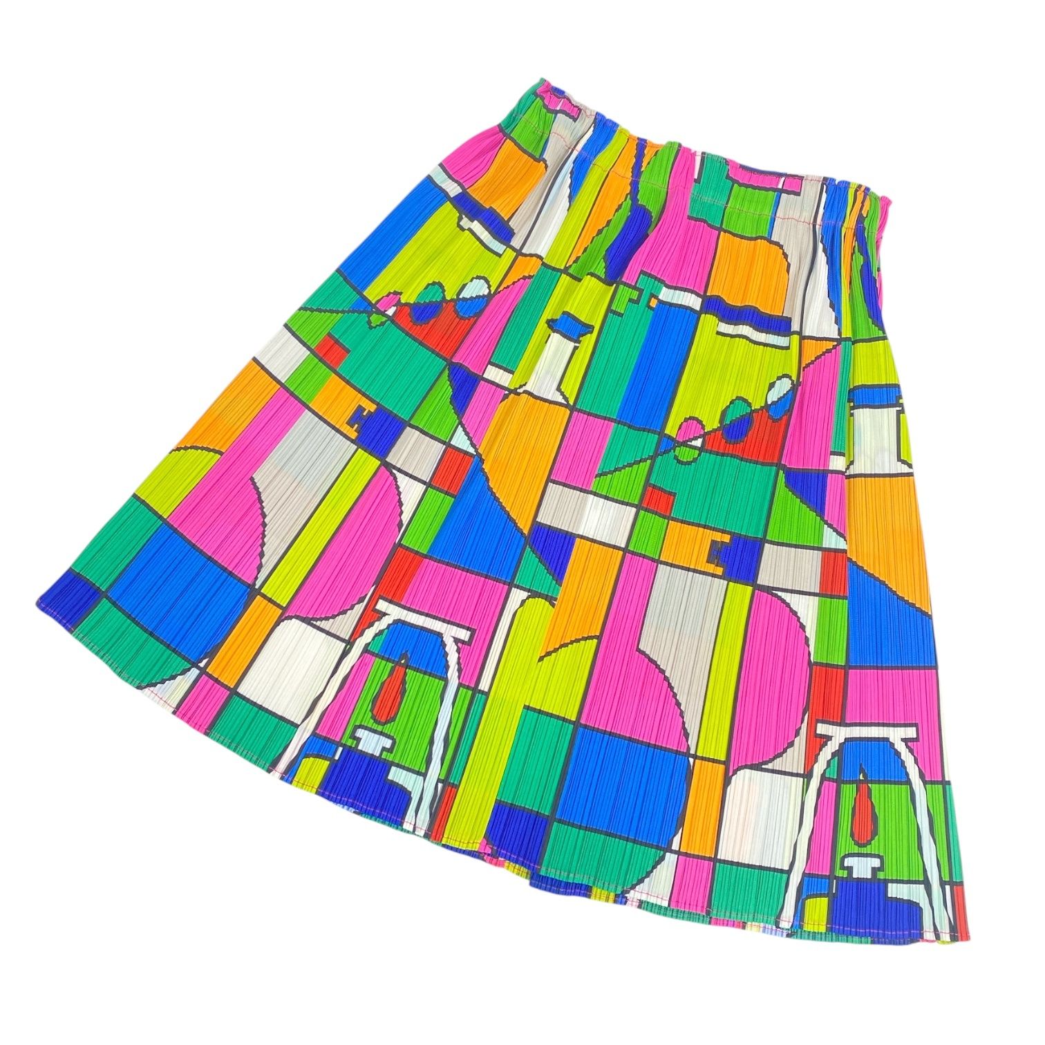 新品同様 ISSEY MIYAKE イッセイミヤケ PLEATS PLEASE プリーツプリーズ スカート 幾何学 マルチカラー サイズ3