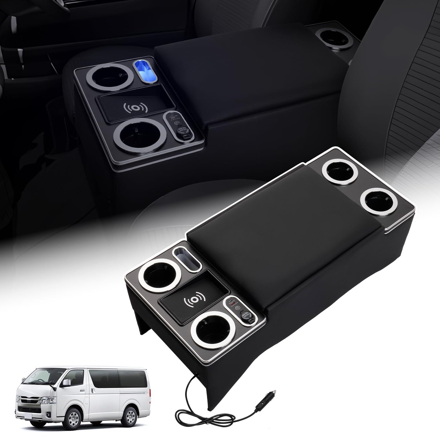 R◆Auto Spec トヨタ ハイエース 200系 専用 コンソールボックス LED コンソール ボックス アームレスト センターコンソール 標準 用1型?9型 肘掛け 収納ボックス USB タイプC バン ワゴン HIACE 200 ワイ 61561cdd