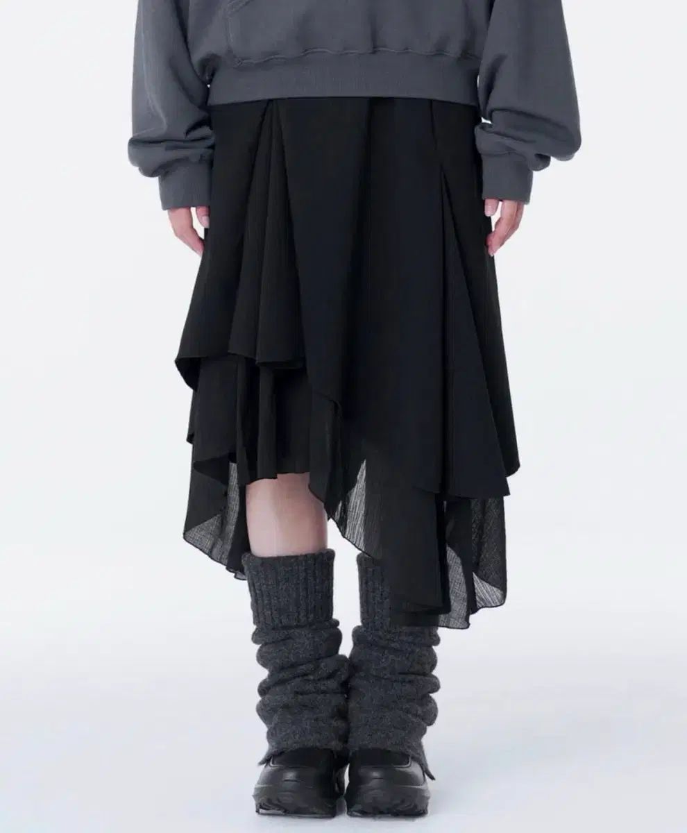ミセキ ソウル Unbalanced layered skirt BLACK