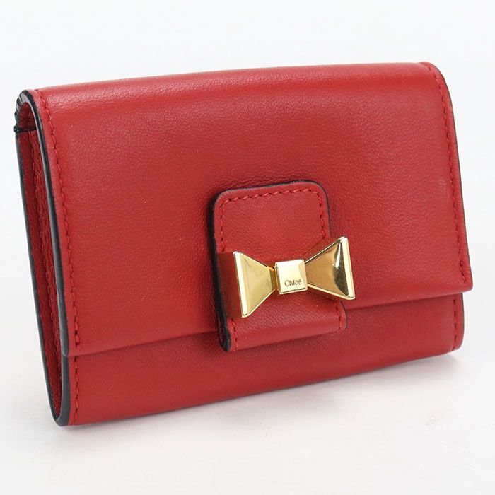 Chloe クロエ カードホルダー リボン 名刺入れ レザー【中古】 レディース