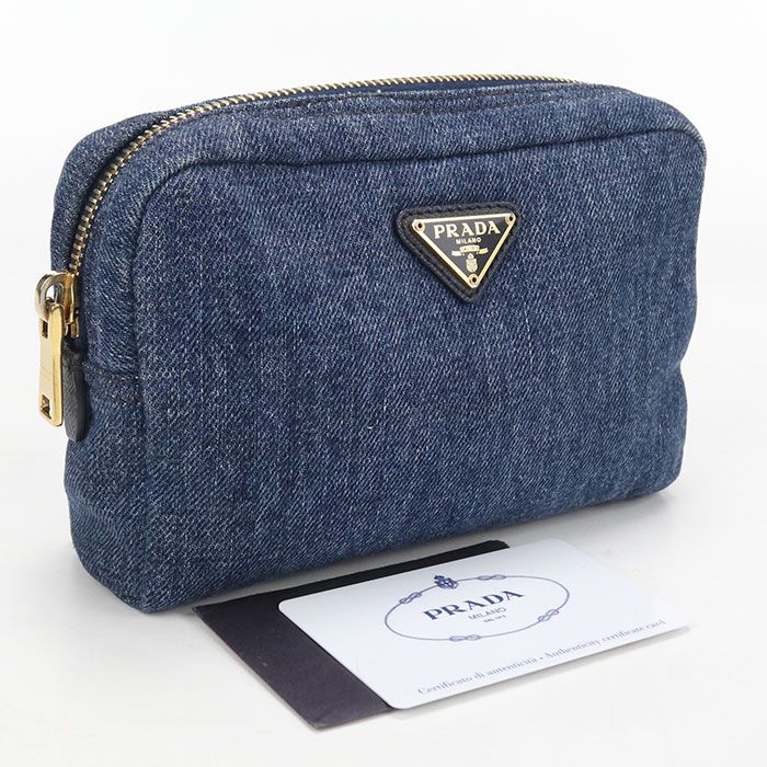 PRADA プラダ トライアングル 1NA021 ポーチ デニム【中古】 レディース