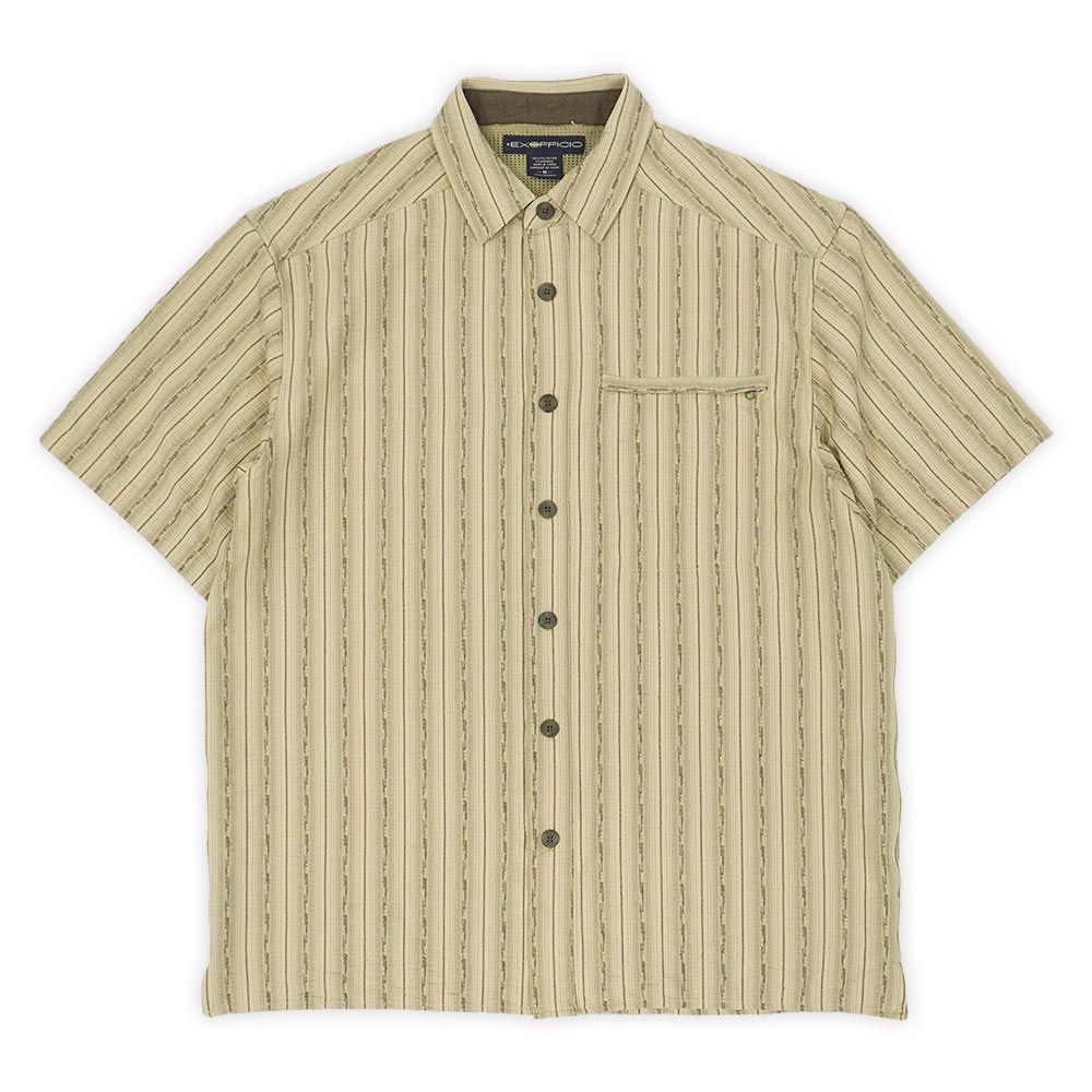 エクスオフィシオ EXOFFICIO 美品 00s 2000年代 レギュラーカラーシャツ 珍品 オンブレ 半袖 ボックス USA ヴィンテージ アメリカ 古着 メンズ シャツ ベージュ系 マルチストライプ柄 M【中古】