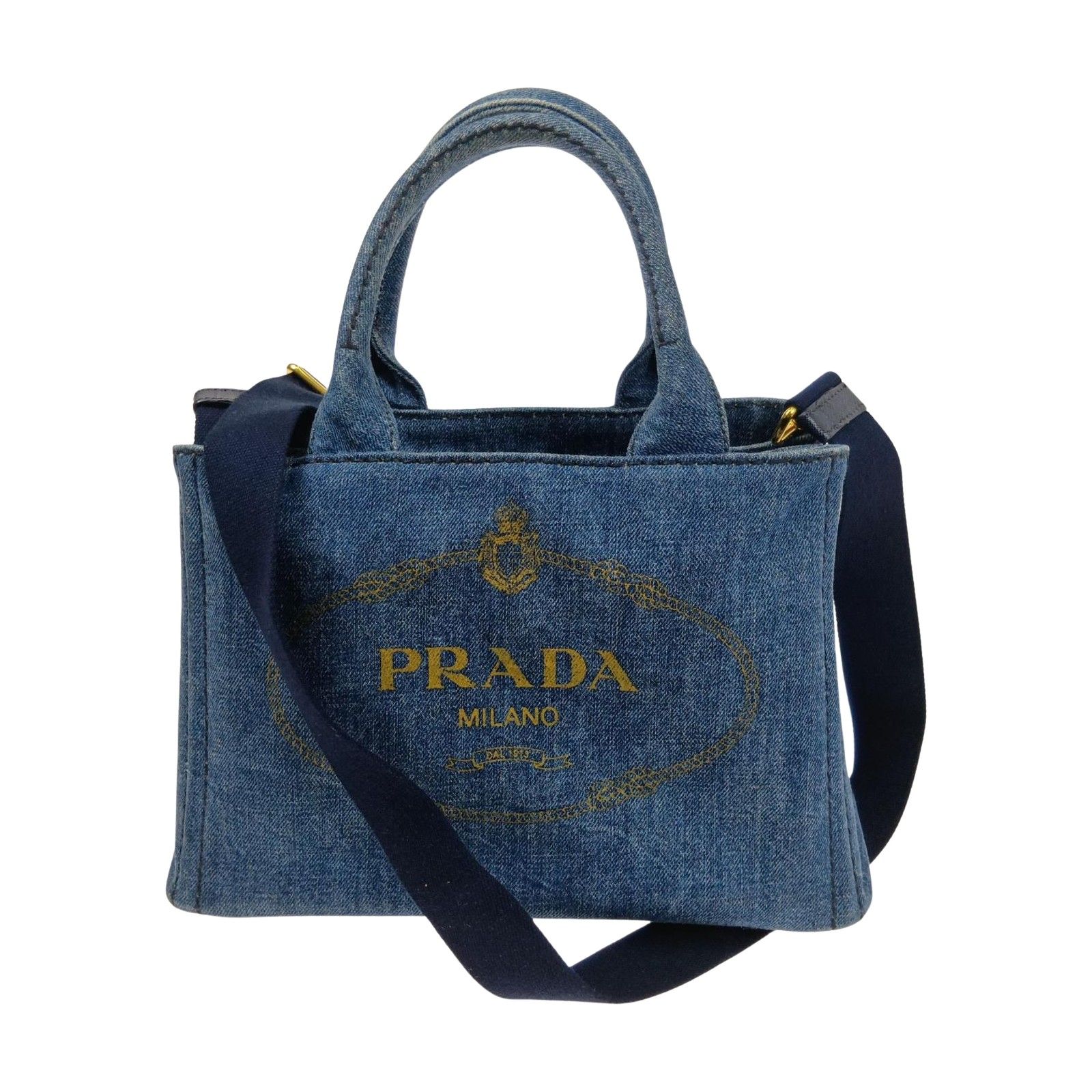 PRADA プラダ カナパ　デニム　2WAYショルダーバッグ　ハンドバッグ ブルー