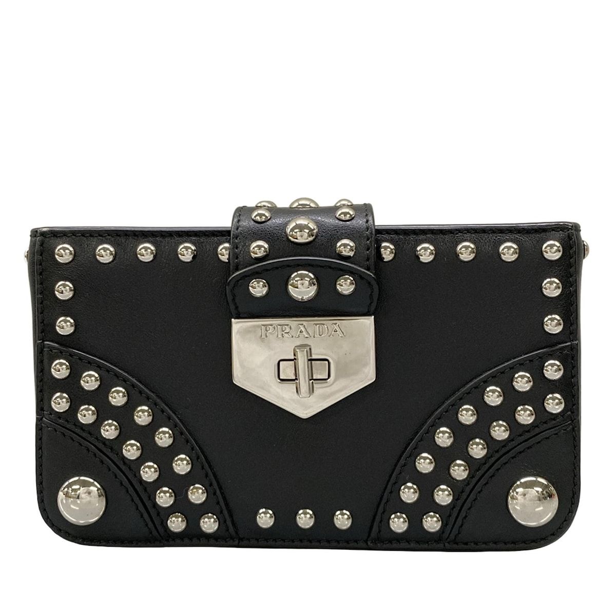 PRADA(プラダ) 小物入れ - 黒 スタッズ レザー