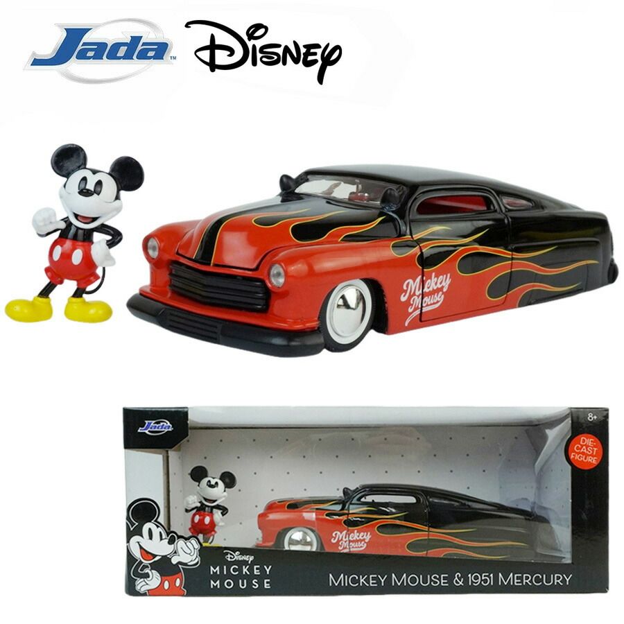 ダイキャスト 1/24 箱入り ミニカーJADA DISNEY MICKEY MOUSE 1951 MERCURYディズニー ミッキーマウス マーキュリーブラック レッド BLACK RED ローライダーキャラ アメ車 ホットロッド フィギュア付き