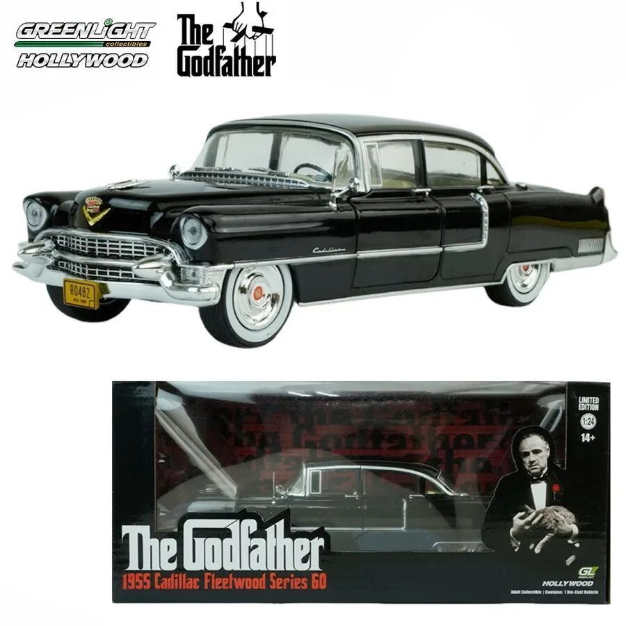 ダイキャスト 1/24 箱入り ミニカーGREENLIGHT HOLLYWOODTHE GODFATHER 1955 CADILLAC FLEETWOOD SERIES 60ゴッドファーザー キャデラック フリートウッドブラック 黒 BLACK クラシックカー