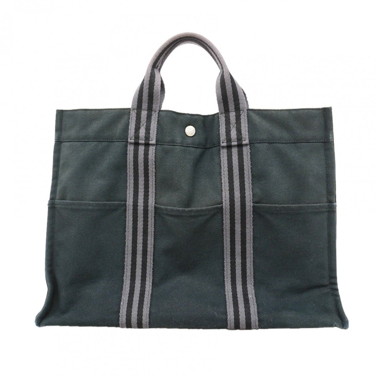 【6fa1869-k】エルメス トートバッグ フールトゥMM キャンバス ブラック グレー シルバー金具【中古】レディース