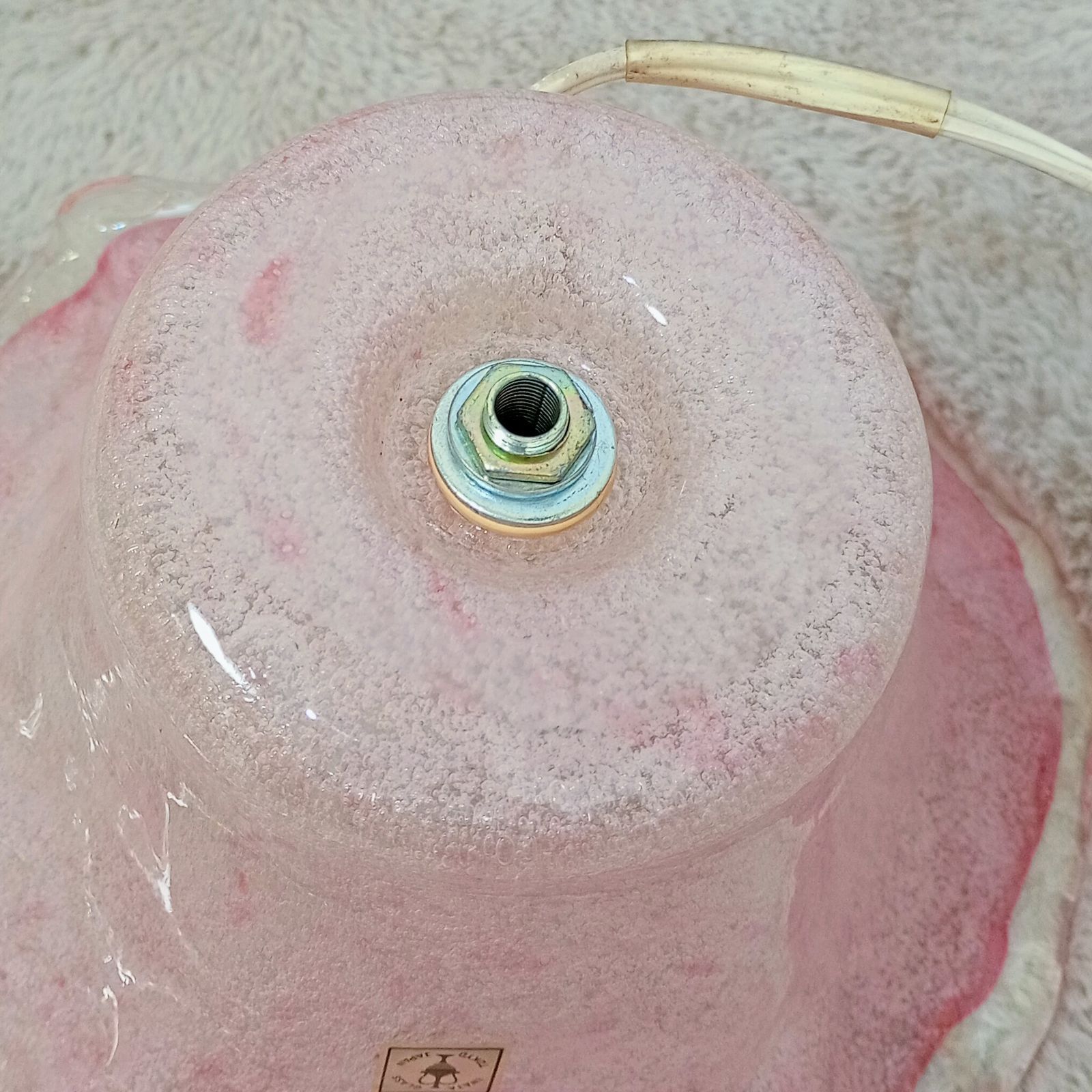 J131 アンティーク 岩田硝子 ランプ シェード ピンクの気泡ガラス