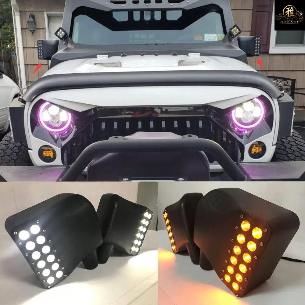 LEDホワイトデイタイムランニングライトとアンバーターンシグナルライト付きサイドビューミラーハウジング ジープ ラングラー JK JKU 2007-