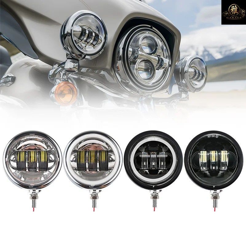 4.5インチLEDモーターサイクルフォグライト（ハウジングバケット付き）、DRL補助ハロースポットパッシングライトランプ、ツーリングエレク