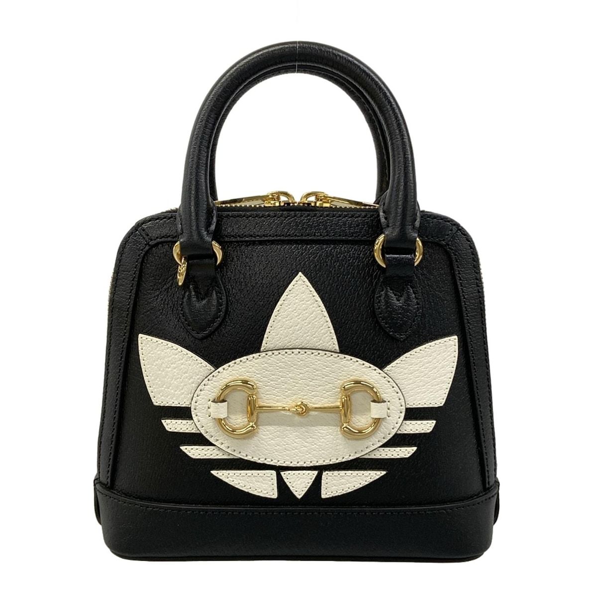 GUCCI(グッチ) ハンドバッグ美品 グッチ ホースビット 1955 677212 黒×白 adidasコラボ レザー