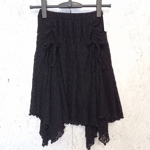 Attitude Makes style! アティチュードメイクススタイル スカート レース リボン ウエストゴム アシンメトリー ブラック Fサイズ □〇☆
