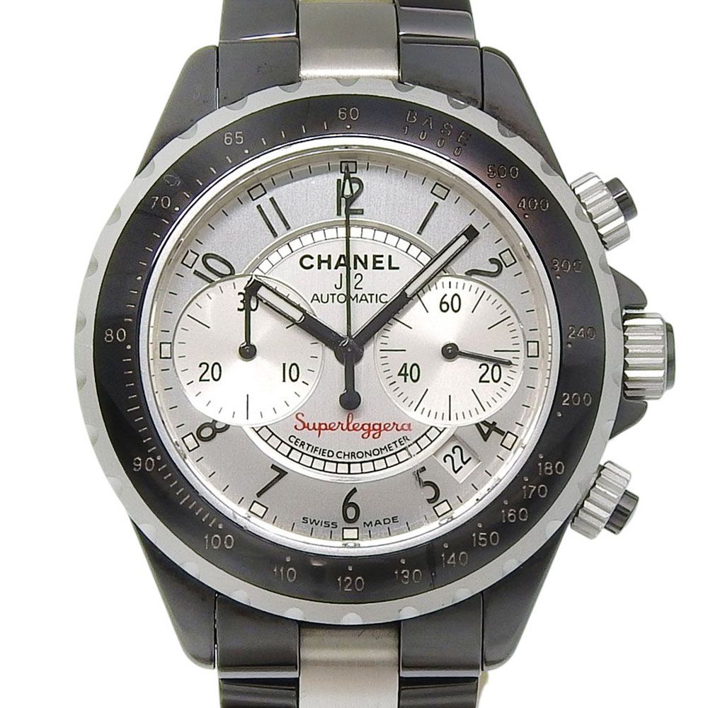 【本物保証】 超美品 シャネル CHANEL J12 スーパーレッジェーラ クロノ シルバー文字盤 H1624 アルミニウム/セラミック 自動巻 41mm 時計