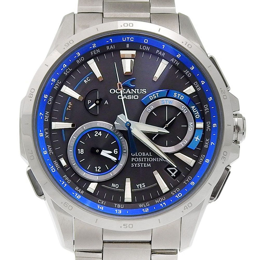 【本物保証】 箱・保付 超美品 カシオ CASIO オシアナス デイト GPS ハイブリット OCW G1000 黒文字盤 チタン ソーラー電波 約43mm 腕時計