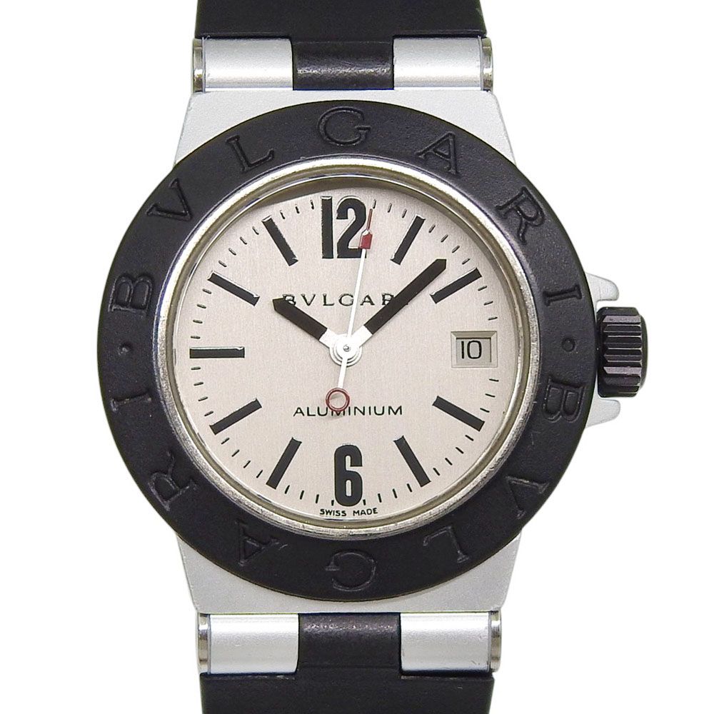【本物保証】 超美品 ブルガリ BVLGARI アルミニウム デイト 3針 AL29TA シルバー文字盤 アルミニウム/ラバー クォーツ 電池 約29mm 腕時計