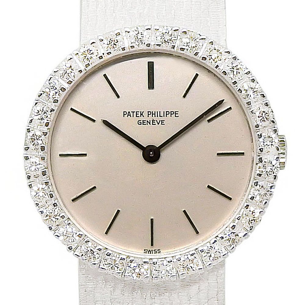 【本物保証】 新品同様 パテックフィリップ PATEK PHILIPPE 3345 ベゼルダイヤ シルバー文字盤 K18WG 58.4g 25/12OH済 手巻 26mm ボーイズ