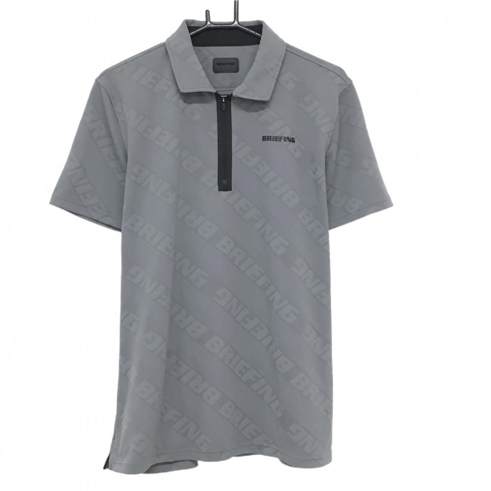 BRIEFING GOLF ポロシャツ　グレー　サイズM 超美品】ブリーフィング 半袖ポロシャツ グレー×黒 ロゴ地模様 ハーフ