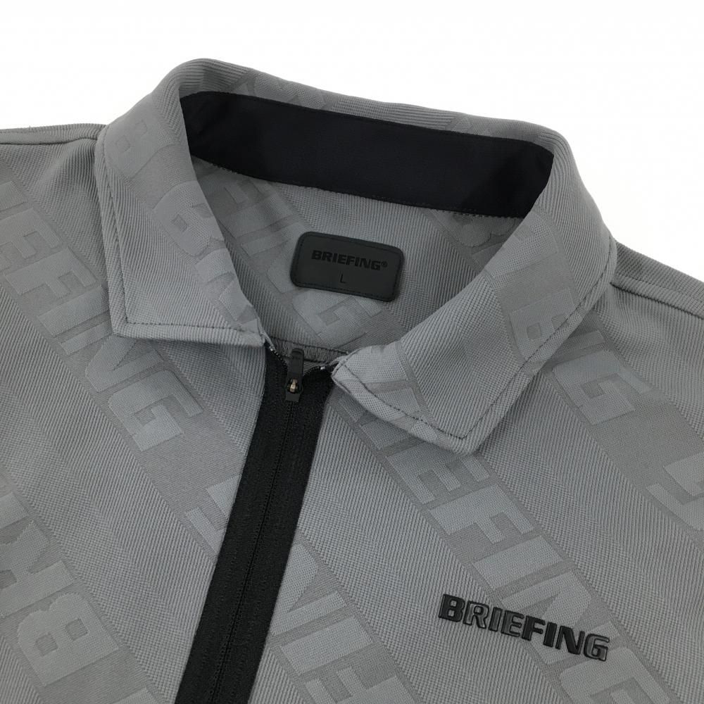 BRIEFING ハーフジップ ポロシャツ グレー 超美品】ブリーフィング 半袖ポロシャツ グレー×黒 ロゴ地模様 ハーフ