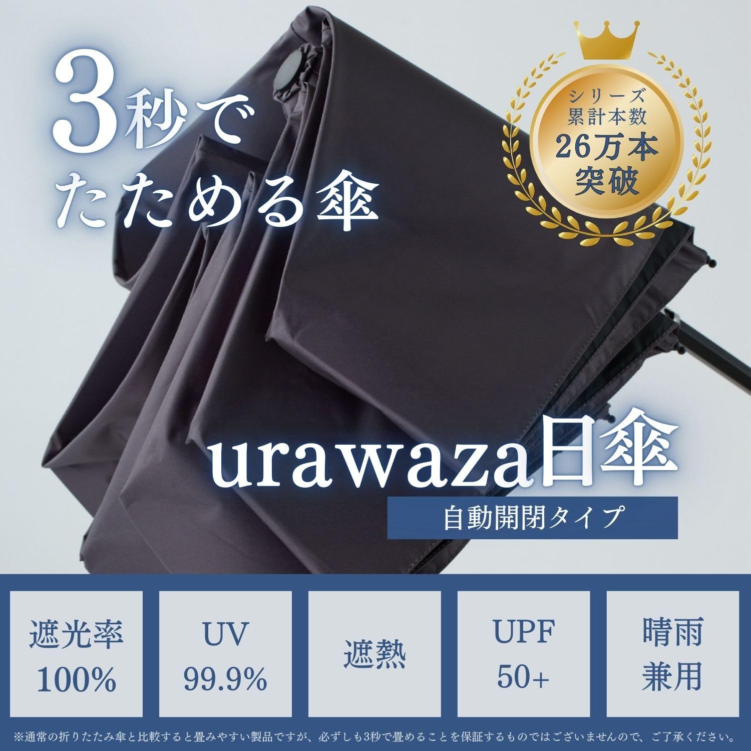 [ムーンバット]3秒でたためる傘 urawaza 日傘 自動開閉 遮熱 遮光100 UVカット 晴雨兼用 ワンタッチ 形状記憶 畳みやすい 折りたたみ傘 ウラワザ 無地 親骨55cm 30244 ブルー [ブルー]