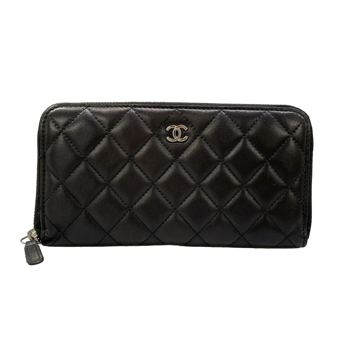 CHANEL(シャネル) 長財布 マトラッセ 黒 シルバー金具/ラウンドファスナー ラムスキン