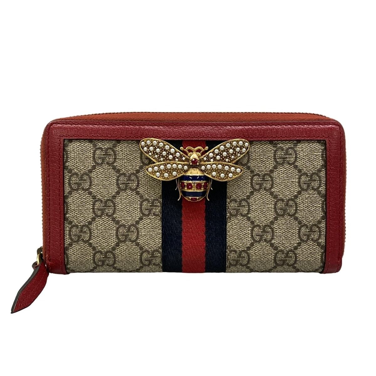 GUCCI(グッチ) 長財布 クイーン マーガレット 476069 ダークブラウン×レッド×マルチ ラウンドファスナー/蜂 レザー