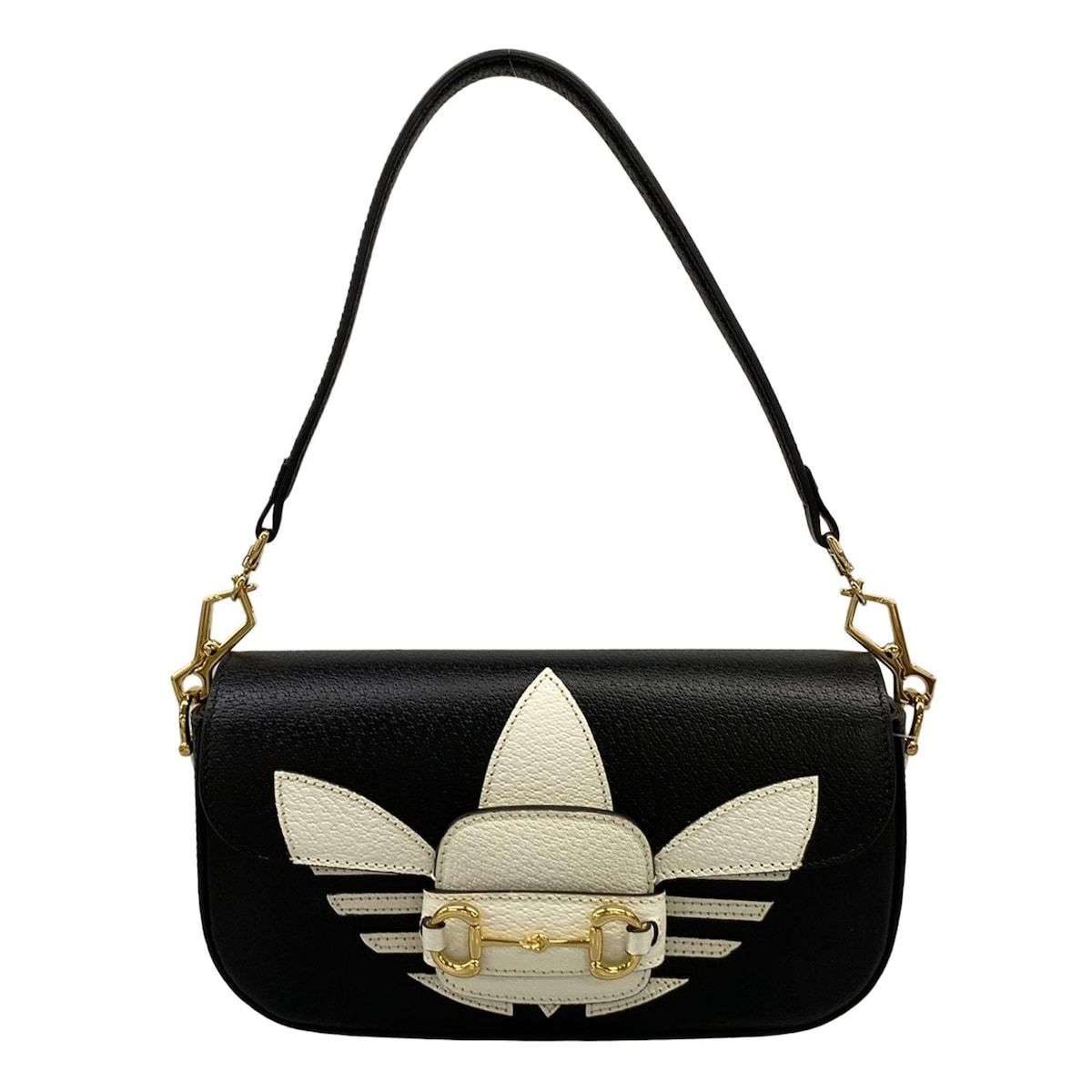 GUCCI(グッチ) ハンドバッグ美品 ホースビット付き スモール ショルダーバッグ 722009 黒×白 アディダスコラボ レザー