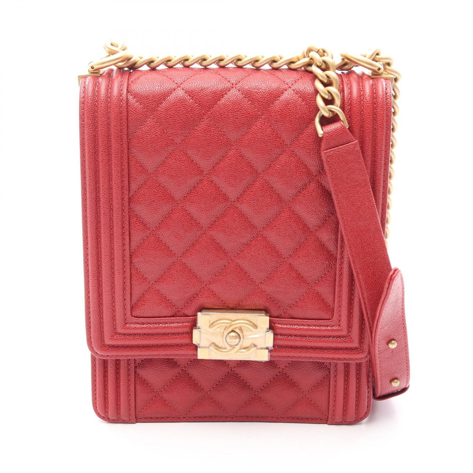 シャネル CHANEL ショルダーバッグ ボーイシャネル マトラッセ AS0130 レッド カーフ（牛革） ボーイシャネル チェーンショルダー レディース Used A