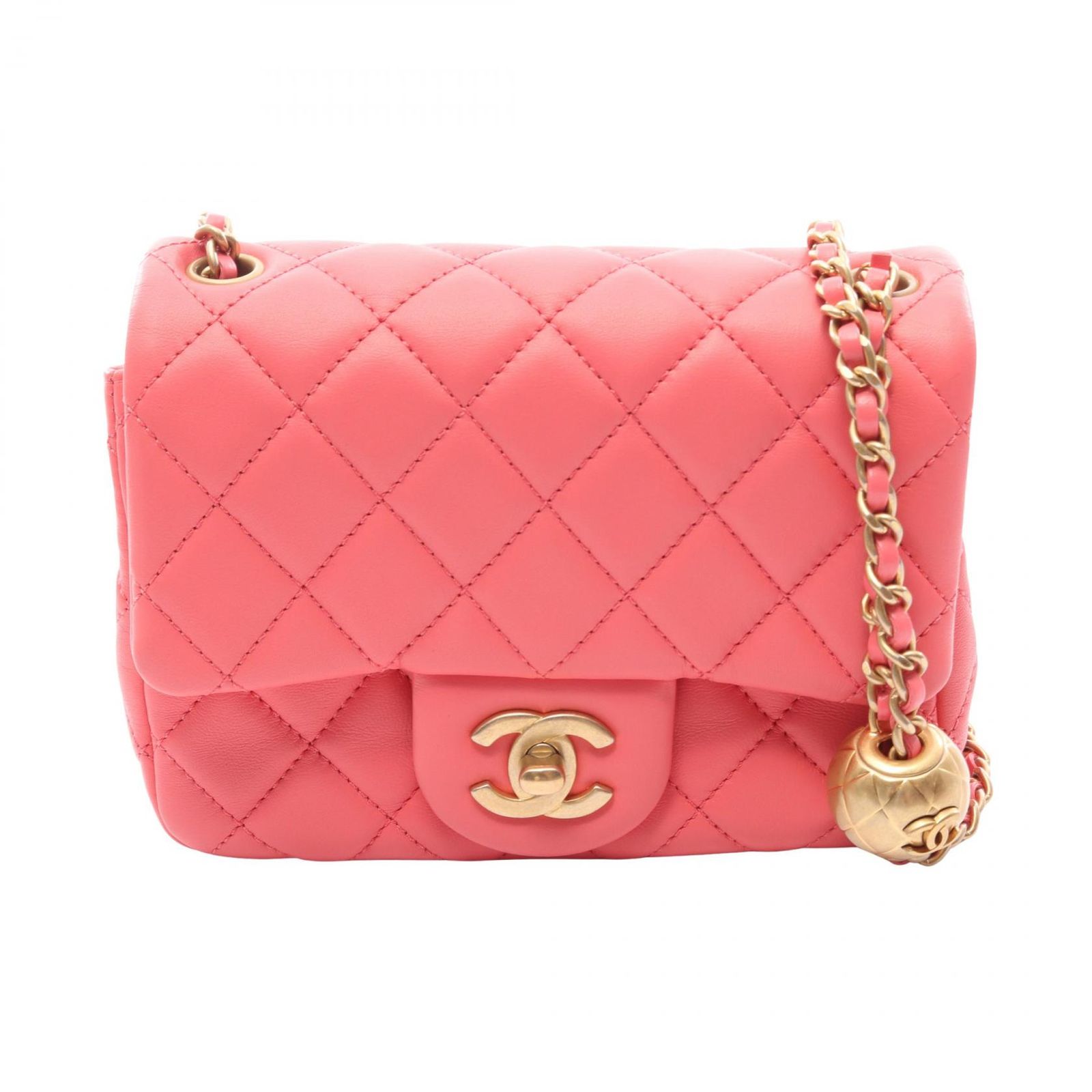 シャネル CHANEL ショルダーバッグ マトラッセ コーラルピンク ラムスキン（羊革） ミニマトラッセ チェーンショルダー レディース Used A