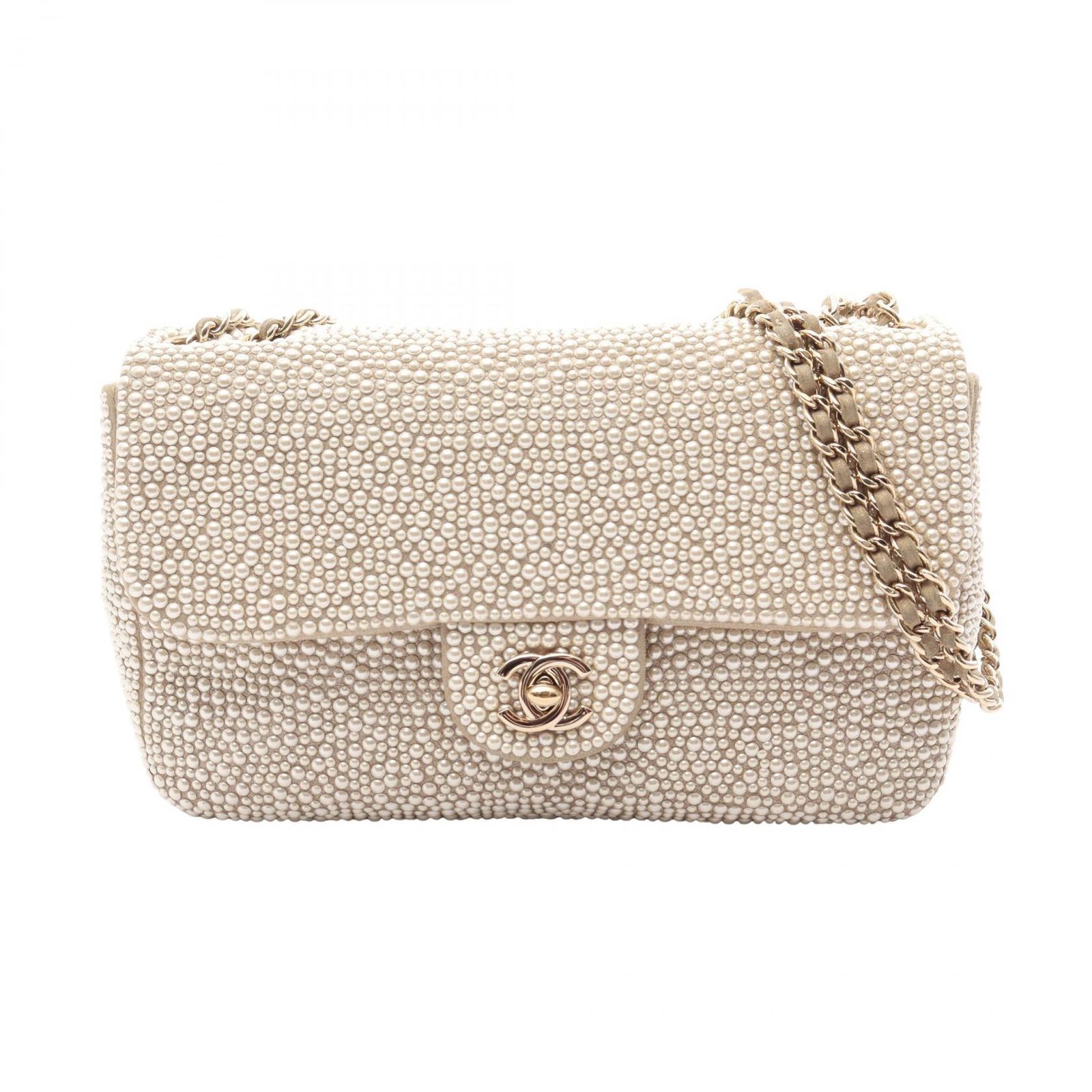 シャネル CHANEL ショルダーバッグ オフホワイト スウェード チェーンショルダー レディース Used B