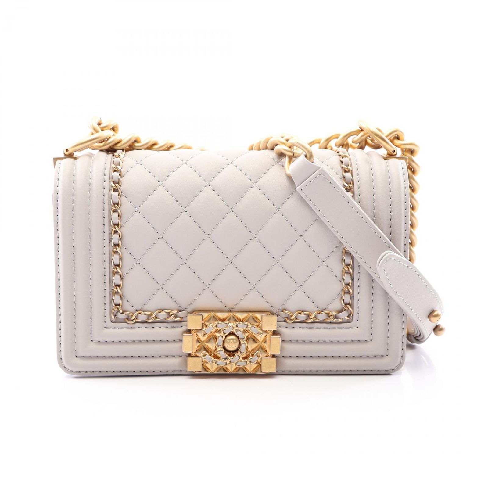 シャネル CHANEL ショルダーバッグ ボーイシャネル スモール A67085 ライトグレー レザー ボーイシャネル スモール チェーンショルダー レディース Used A