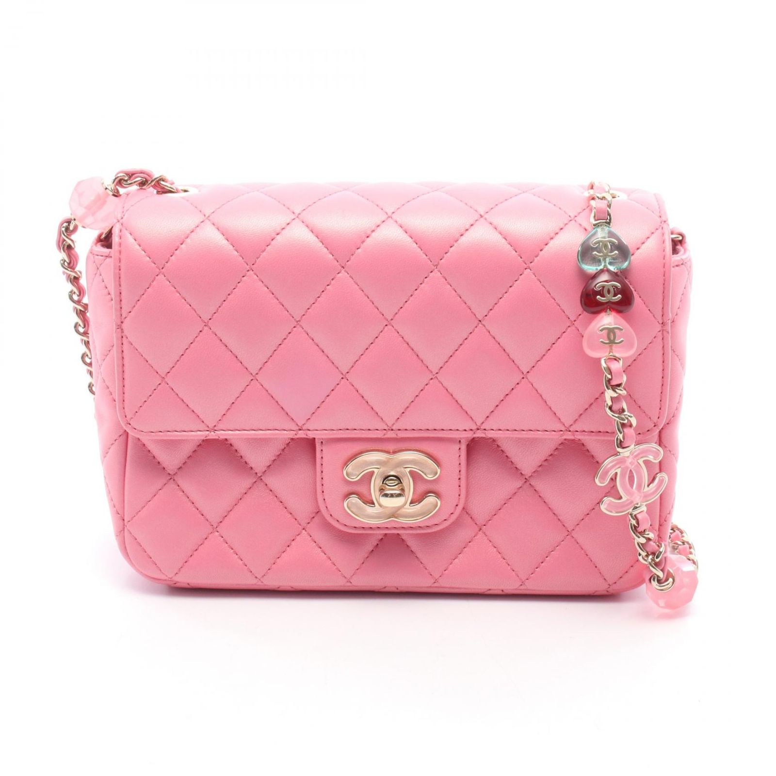 シャネル CHANEL ショルダーバッグ マトラッセ ミニフラップバッグ ピンク レザー マトラッセ スモールフラップ チェーンショルダー レディース Used A