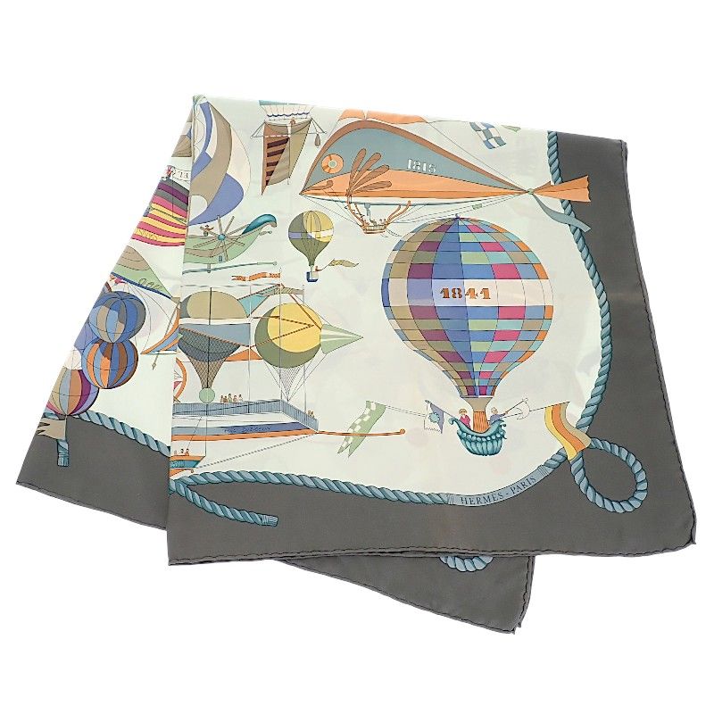 エルメス HERMES カレ90 Les Folies du Ciel スカーフ シルク グレー
