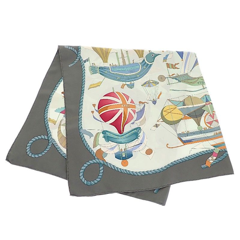 エルメス HERMES カレ90 Les Folies du Ciel スカーフ シルク グレー