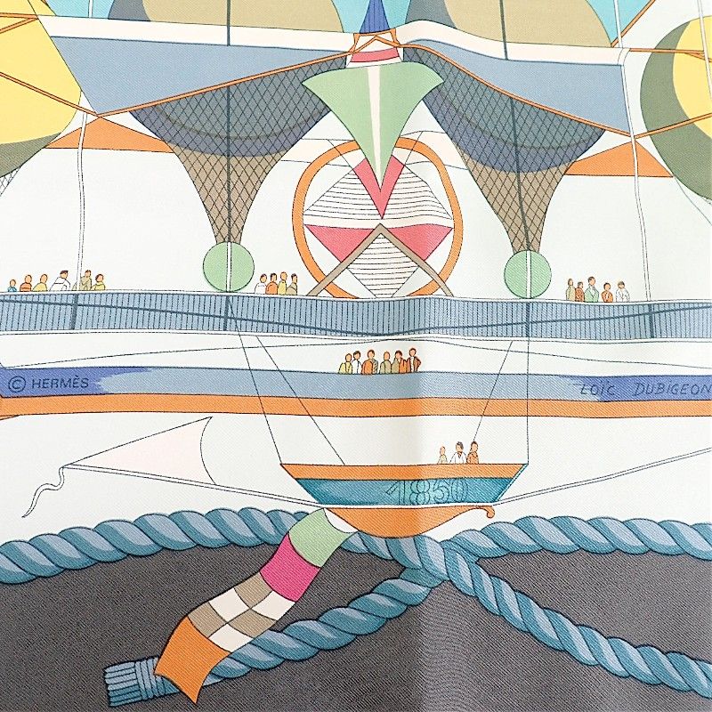 エルメス HERMES カレ90 Les Folies du Ciel スカーフ シルク グレー