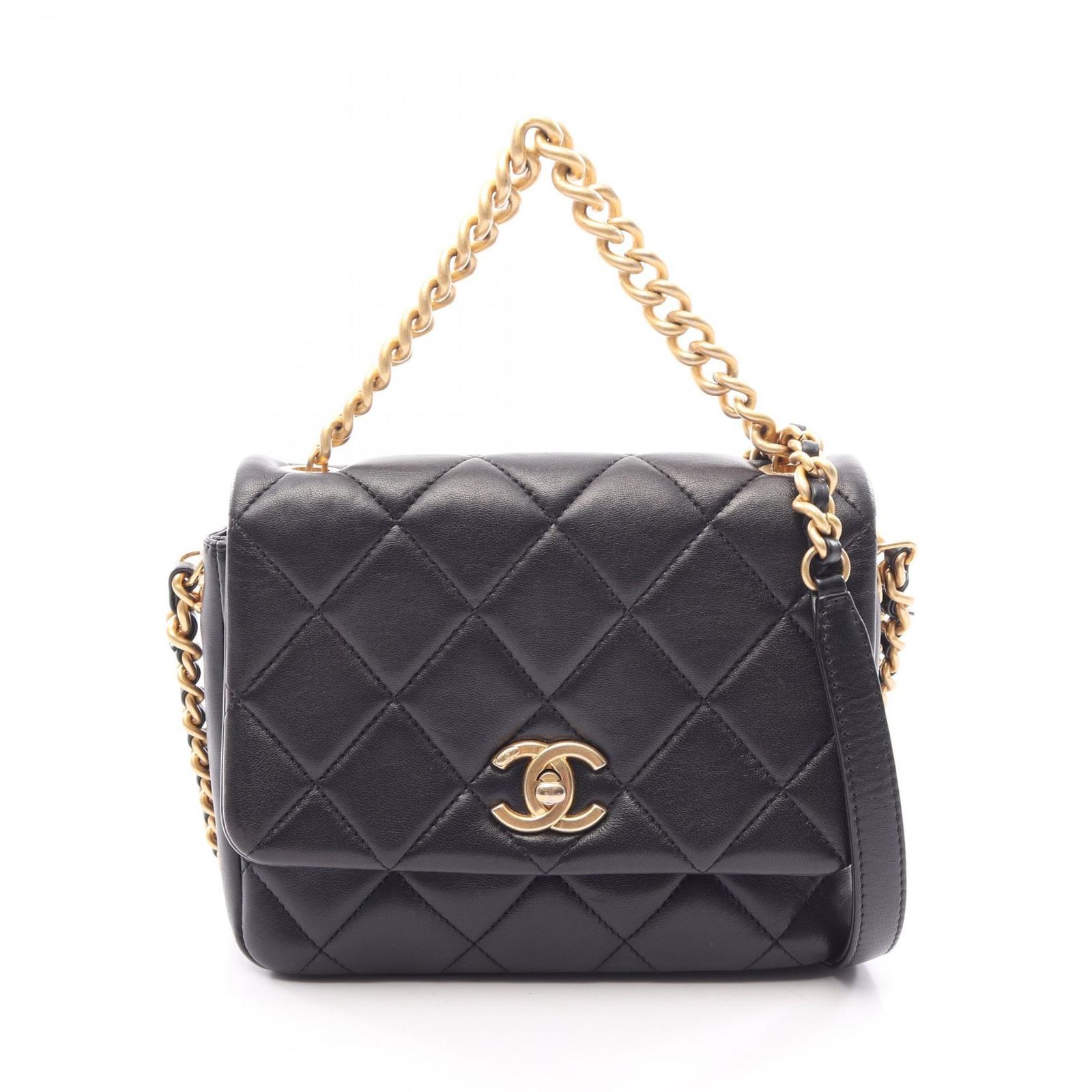 シャネル CHANEL ショルダーバッグ マトラッセ 2WAY ブラック ラムスキン(羊革) ミニマトラッセ チェーンショルダー レディース Used A