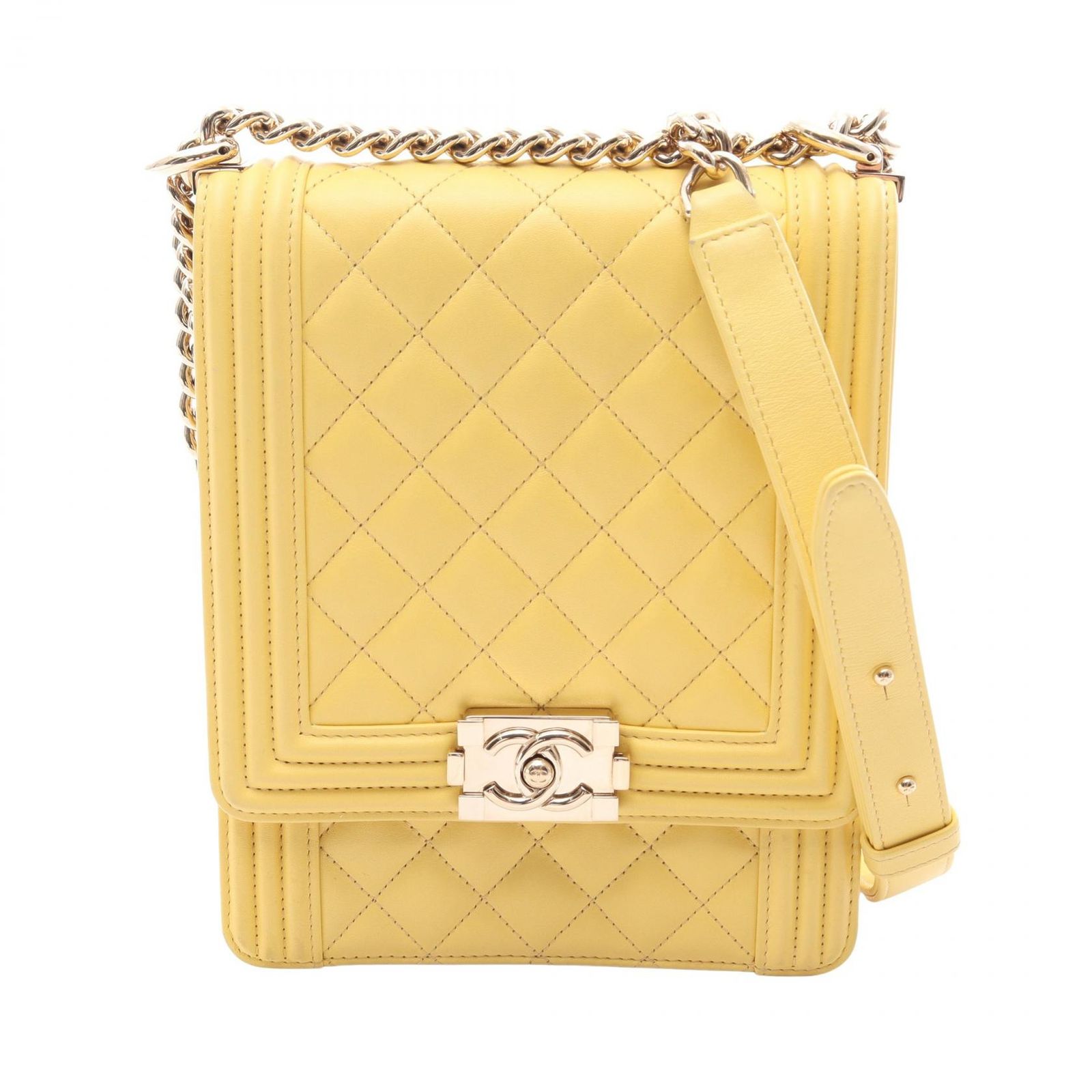 シャネル CHANEL ショルダーバッグ ボーイシャネル マトラッセ AS0130 イエロー ラムスキン（羊革） ボーイシャネル チェーンショルダー レディース Used B