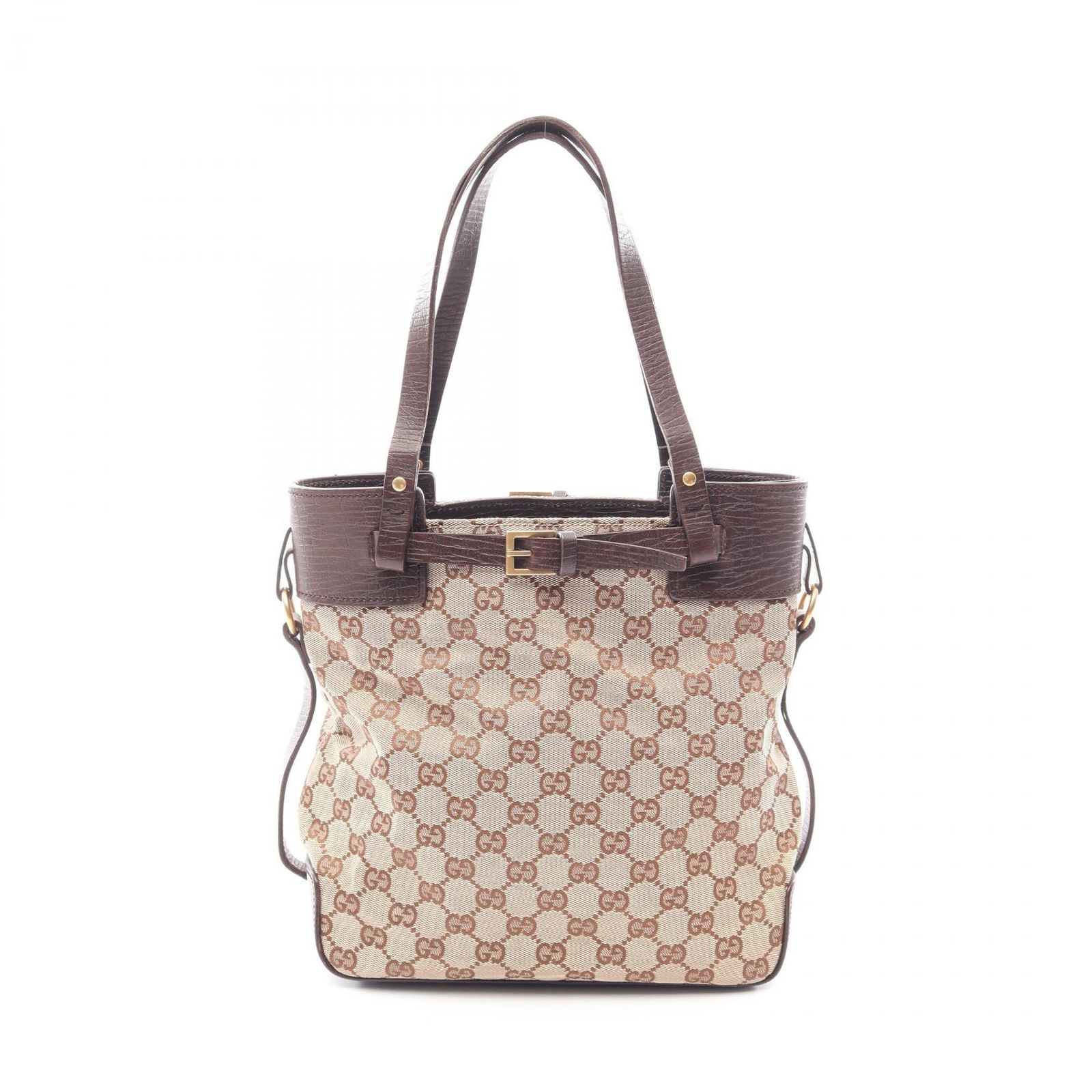 グッチ GUCCI トートバッグ GGキャンバス 107757 ベージュ/ダークブラウン キャンバス レザー トート バッグ レディース Used B