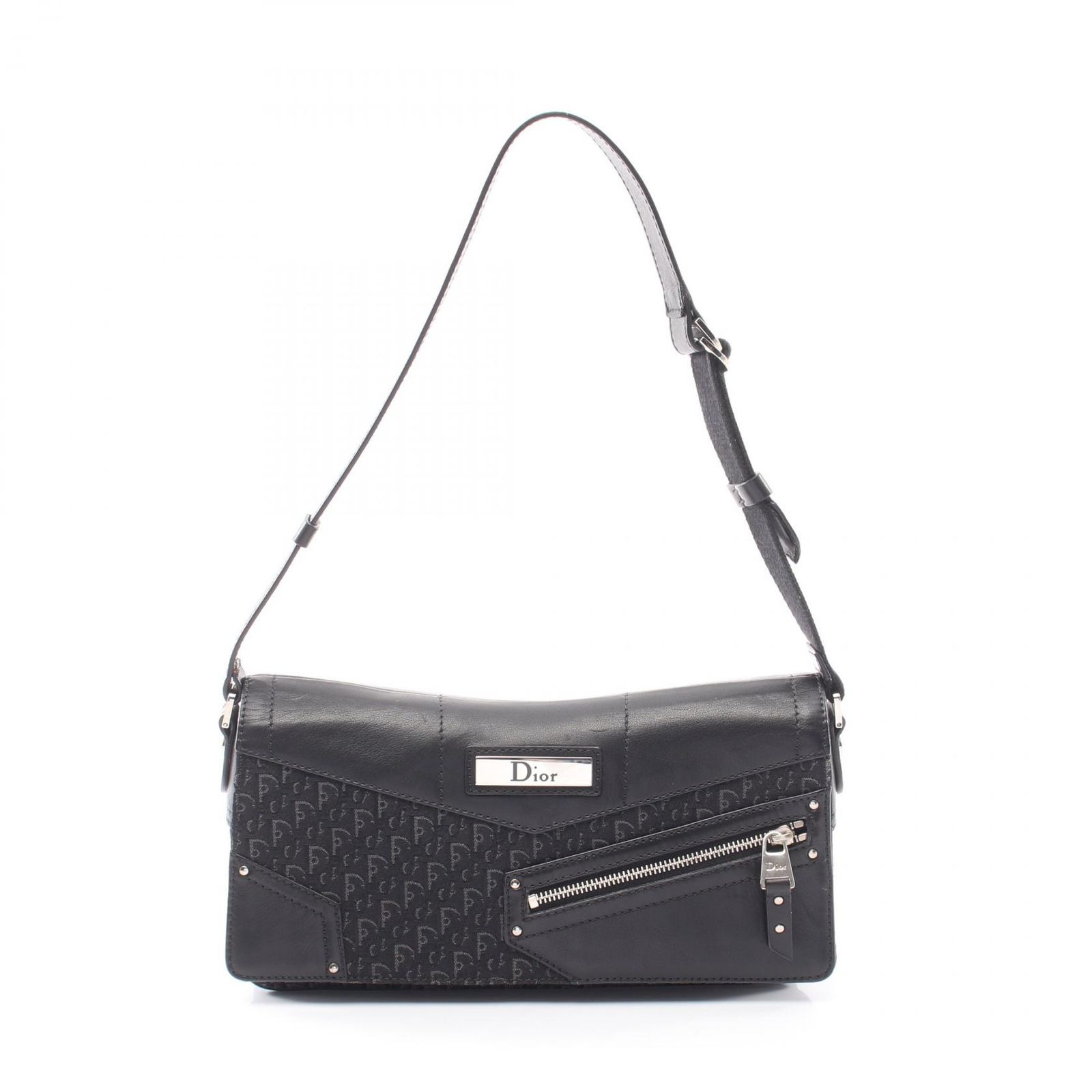ディオール Dior ショルダーバッグ ストリートシック トロッター ブラック キャンバス レザー ストリートシック トロッター ショルダーバッグ レディース Used B