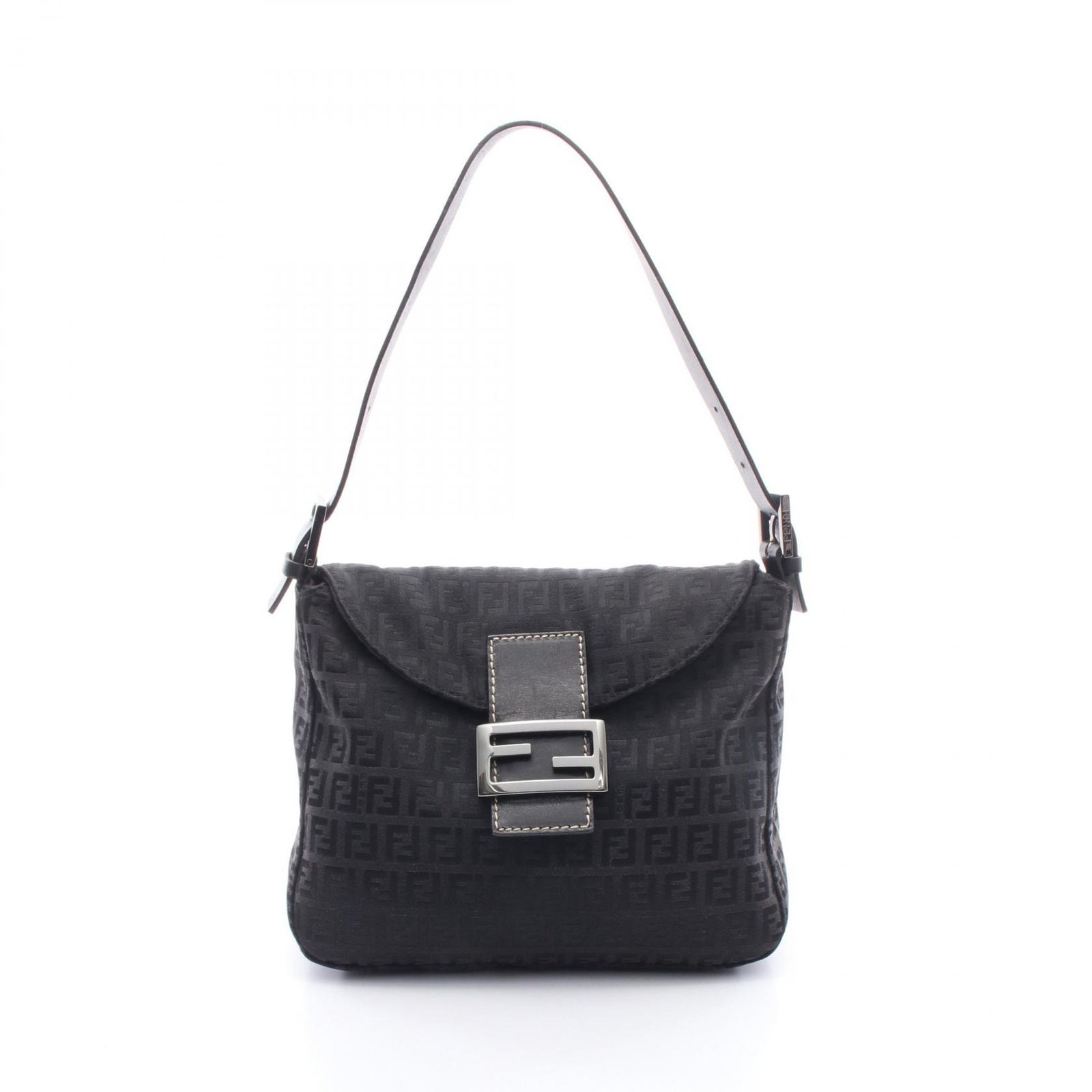 フェンディ FENDI ショルダーバッグ マンマバケット ズッキーノ ブラック キャンバス レザー ズッキーノ ワンショルダー レディース Used A