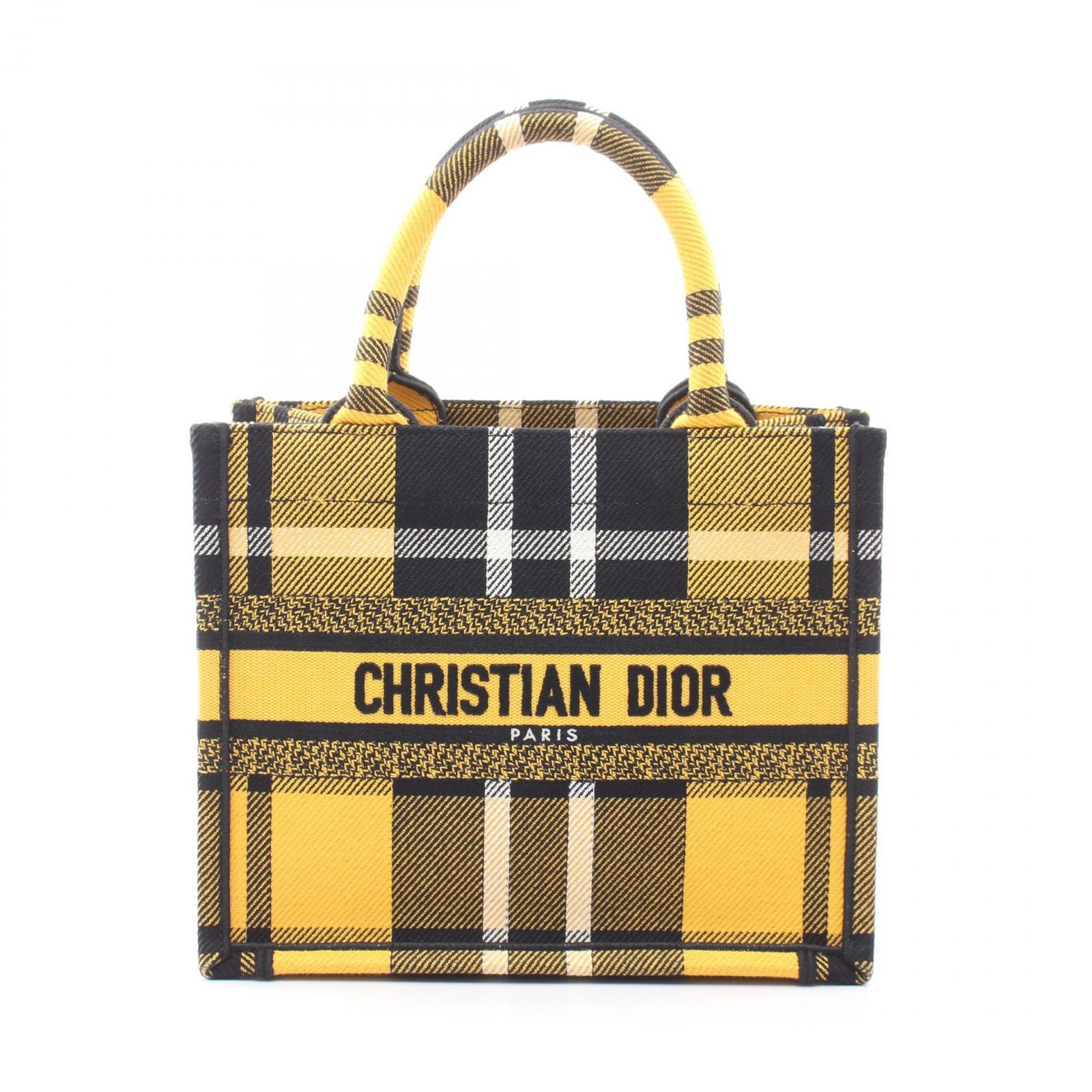 ディオール Dior トートバッグ BOOK TOTE ブックトート スモール チェック柄 イエロー/ブラック キャンバス ブックトート スモール レディース Used A