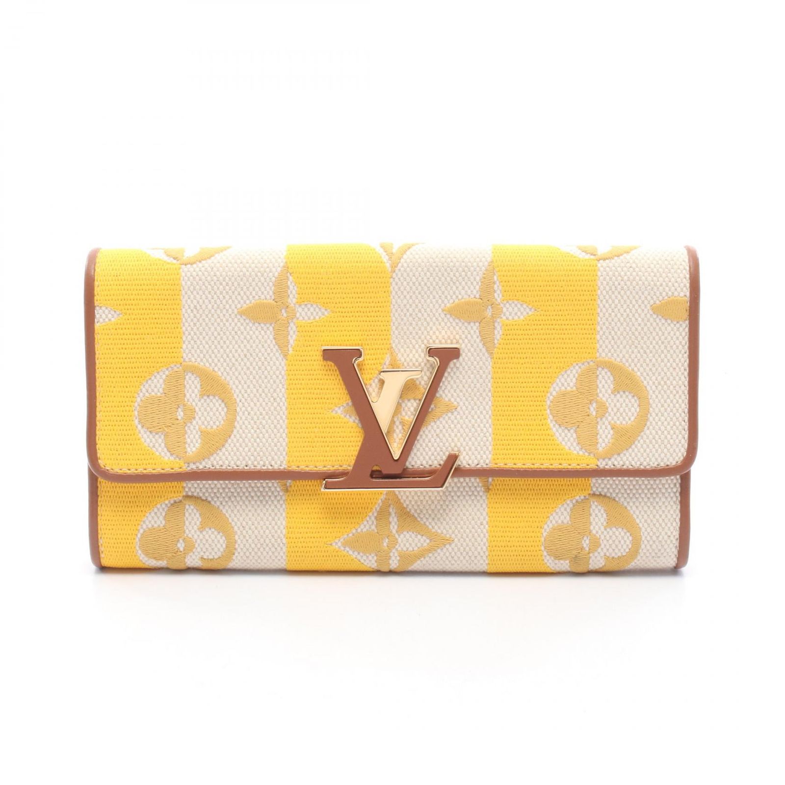 ルイ・ヴィトン LOUIS VUITTON 二つ折り長財布 ポルトフォイユ カプシーヌ モノグラム ジョーヌ ストライプ M80416 ジョーヌ キャンバス レザー ポルトフォイユ・カプシーヌ