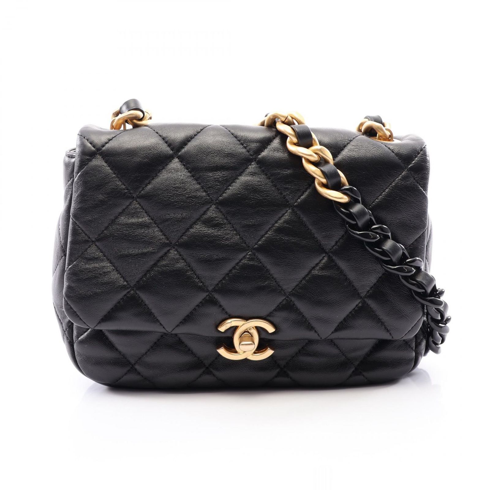 シャネル CHANEL ショルダーバッグ マトラッセ コンビ金具 ブラック レザー マトラッセ スモールフラップ チェーンショルダー レディース Used A