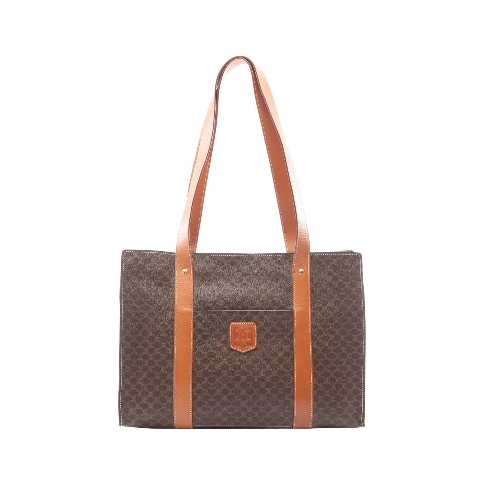 セリーヌ CELINE トートバッグ マカダム ダークブラウン/ブラウン PVCコーティングキャンバス レザー マカダム トート レディース Used B