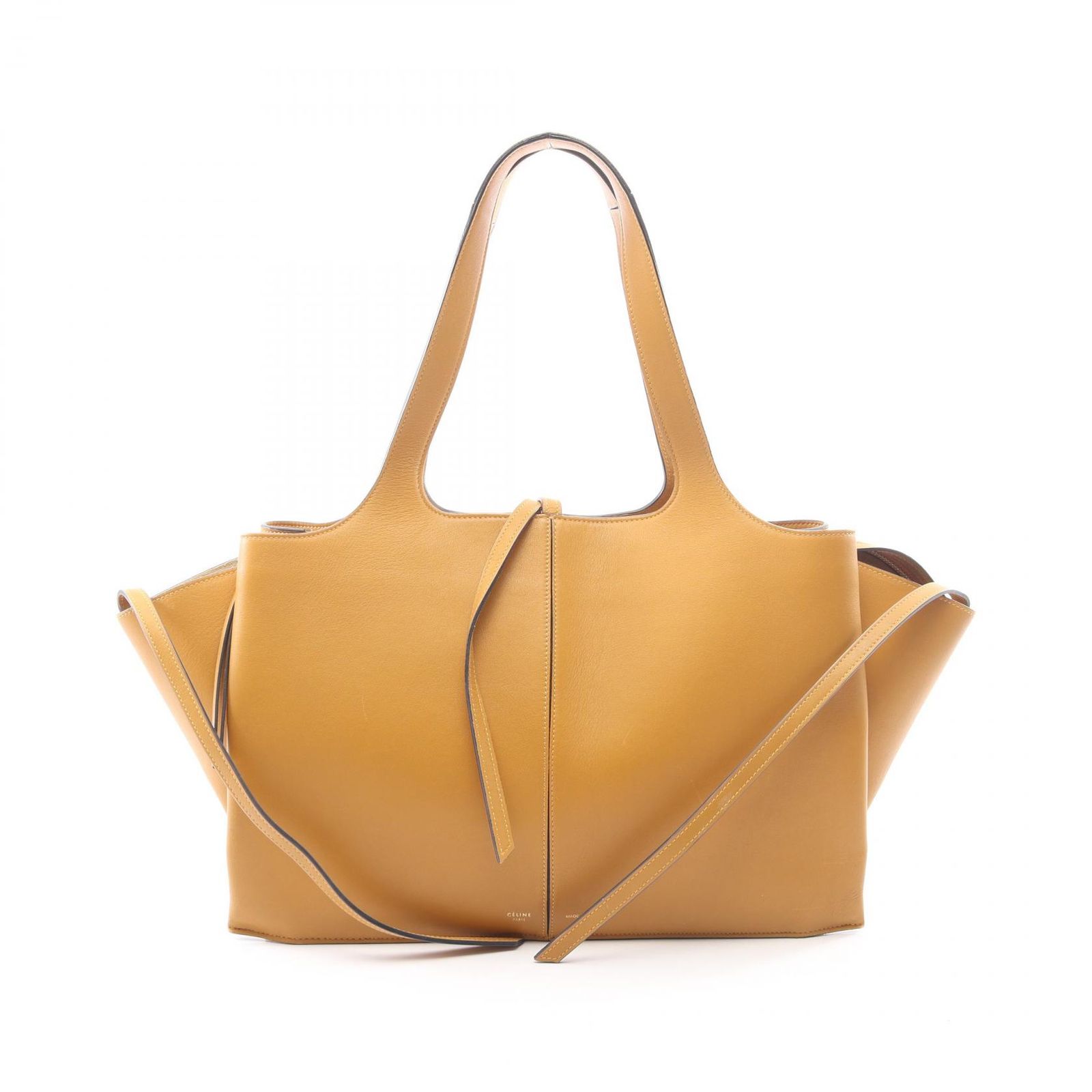セリーヌ CELINE トートバッグ トリフォルド ミディアム イエロー レザー トリフォルド ミディアム トート レディース Used B