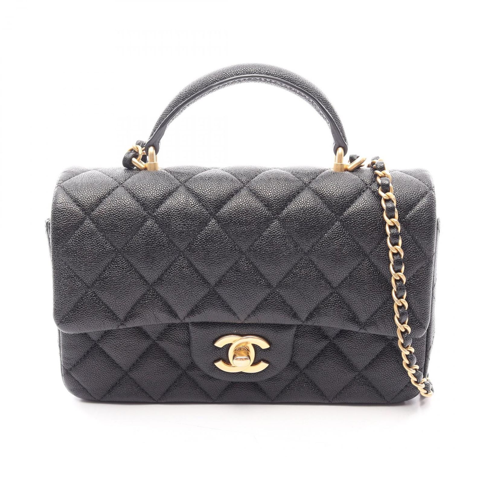 シャネル CHANEL ショルダーバッグ マトラッセ トップハンドル ミニ フラップ 2WAY AS2431 ブラック レザー マトラッセ トップハンドル スモールフラップ バッグ