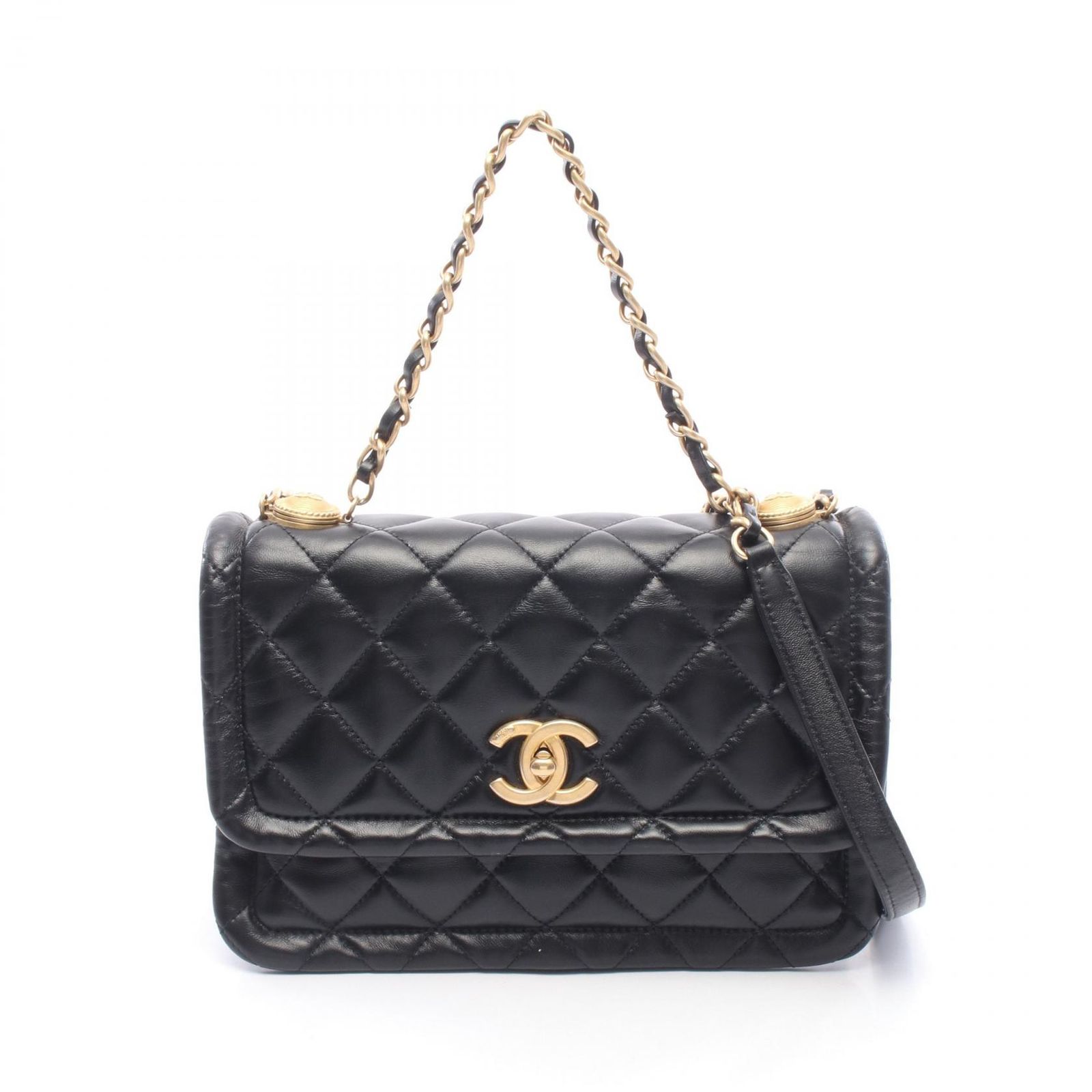シャネル CHANEL ショルダーバッグ マトラッセ ブラック ラムスキン（羊革） マトラッセ 2wayチェーンショルダー レディース Used A