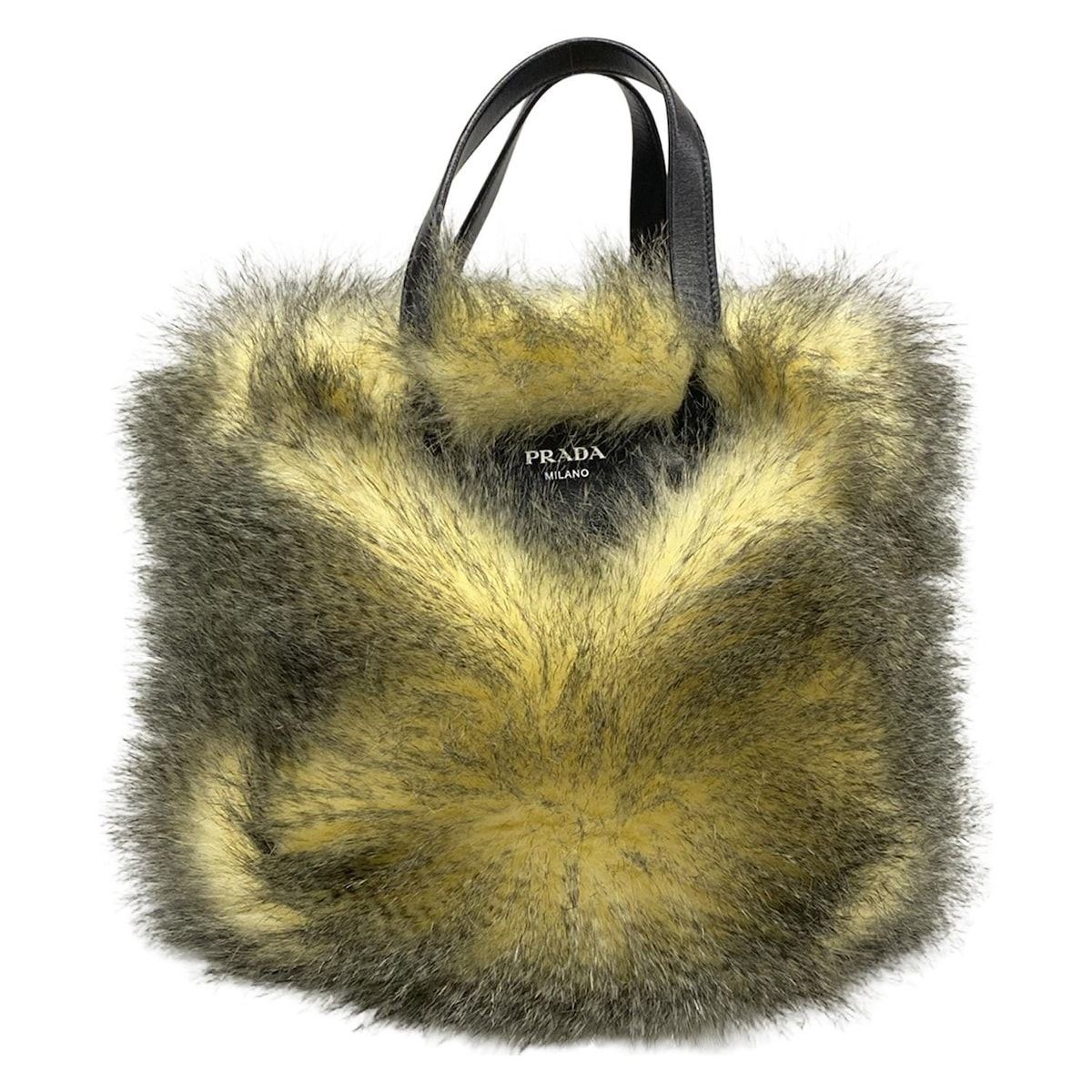 PRADA(プラダ) トートバッグ - アイボリー×黒 レザー、フェイクファー