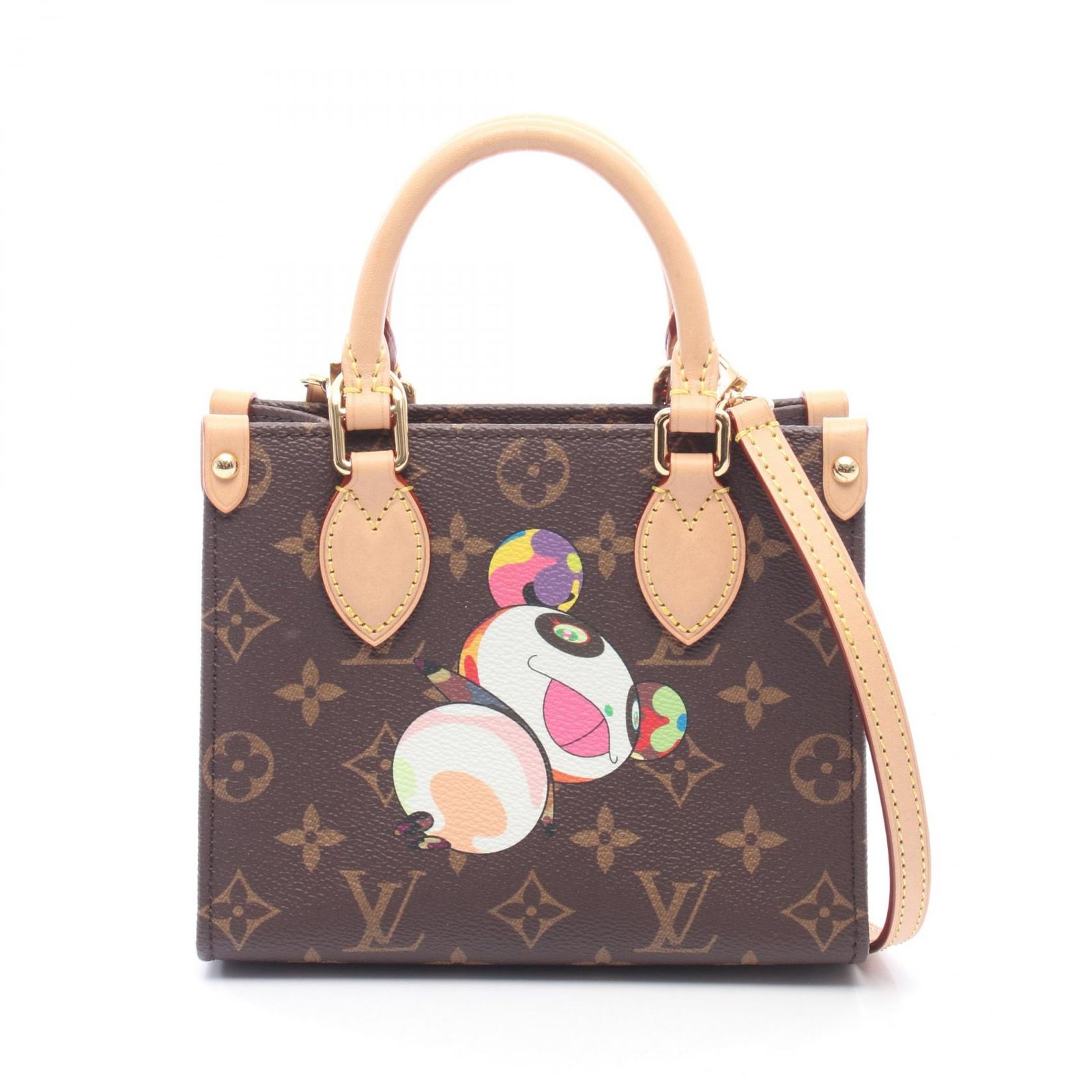 ルイ・ヴィトン LOUIS VUITTON ハンドバッグ LV × TM オンザゴー BB モノグラムパンダ 2WAY M13668 PVCコーティングキャンバス レザー LV×TM オンザゴーBB レディース Used A