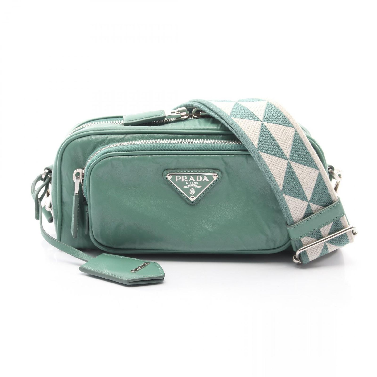 プラダ PRADA ショルダーバッグ 三角プレート 1BH198 グリーン レザー 