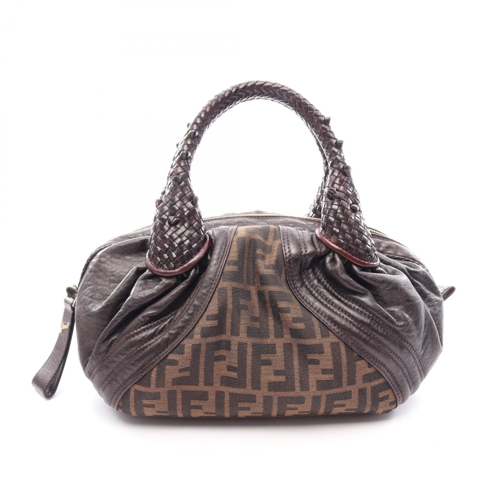 フェンディ FENDI ハンドバッグ ミニスパイバッグ 8BL078 ダークブラウン キャンバス レザー ズッカ ミニ スパイバッグ レディース Used A